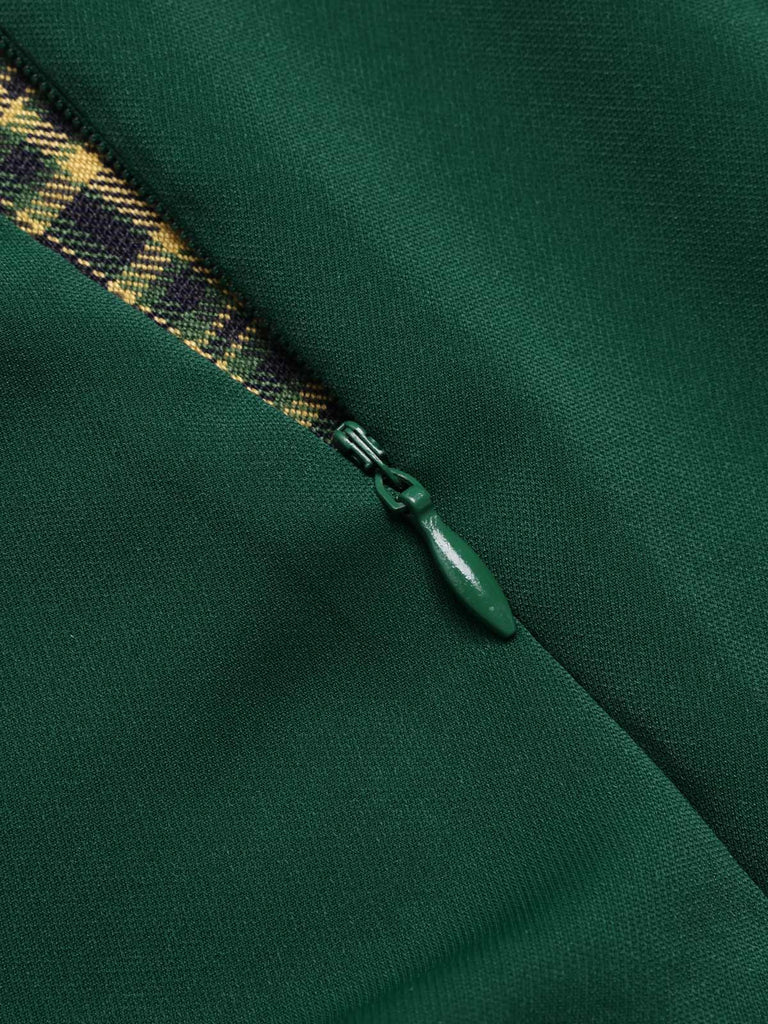 [Pre-Sale] Green 1950s Plaid Patchwork Lapel Dress