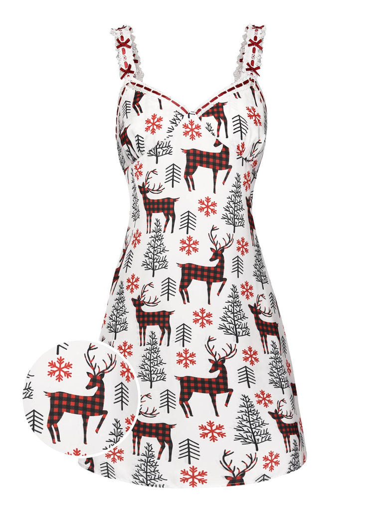 [Pre-Sale] White & Red 1940s Christmas Reindeer Nightgown