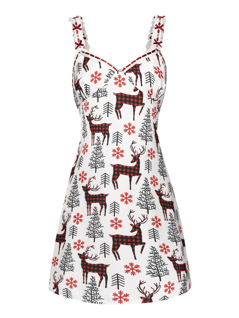 [Pre-Sale] White & Red 1940s Christmas Reindeer Nightgown