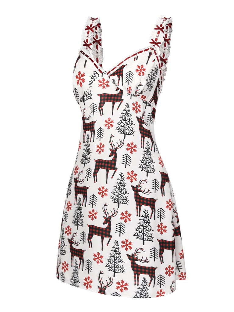 [Pre-Sale] White & Red 1940s Christmas Reindeer Nightgown