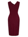 Wine Red 1960s Solid Ruffle Trim Pencil Dress