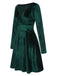 1960s V-Neck Velvet Long Sleeve A-Line Dress