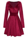 1960s V-Neck Velvet Long Sleeve A-Line Dress