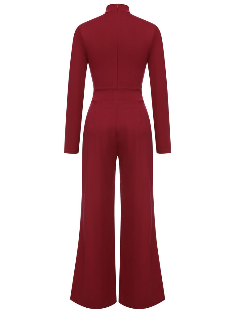 1930s Stand Collar Long Sleeve Wide Leg Jumpsuit