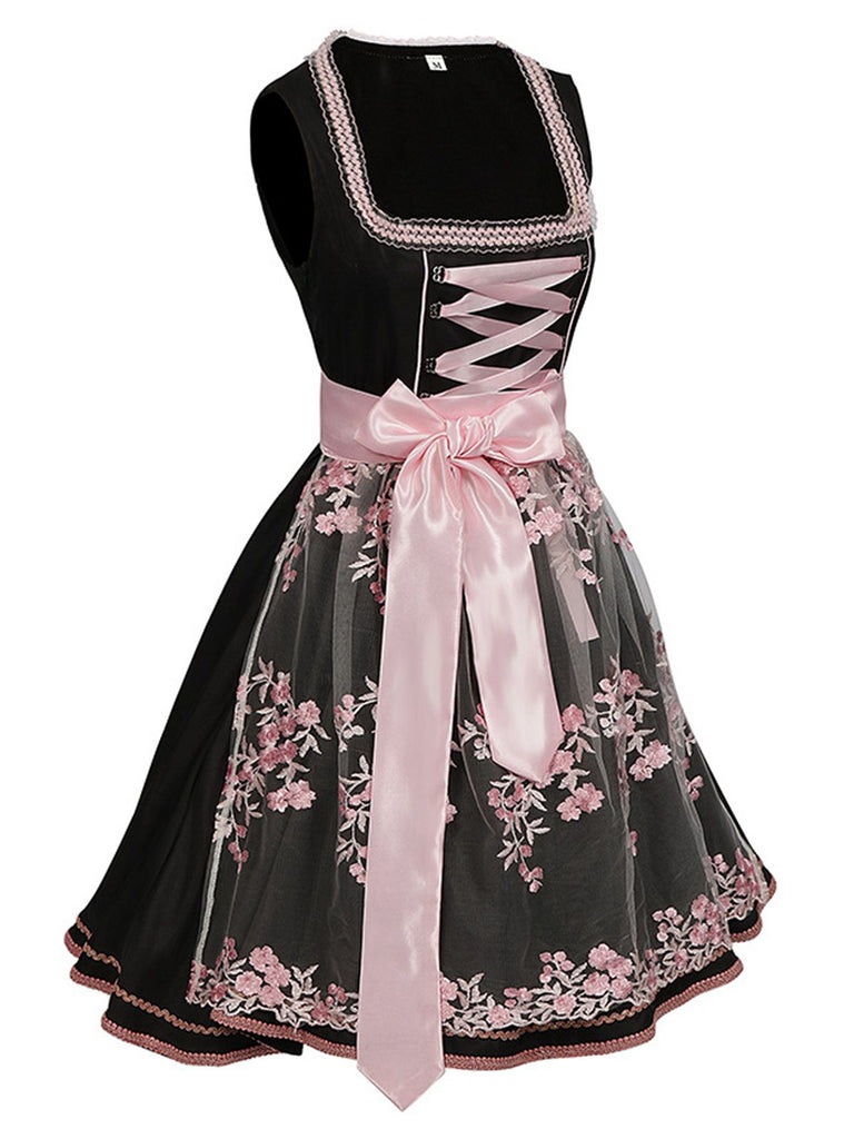 2PCS Black 1950s Oktoberfest Dress With Embroidered Apron