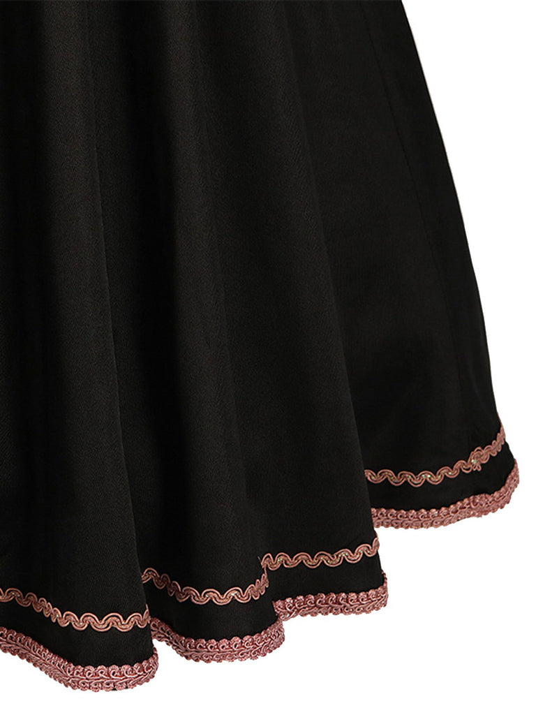 2PCS Black 1950s Oktoberfest Dress With Embroidered Apron