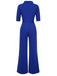 1930s Solid Rolled Collar Belted Jumpsuit