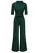 1930s Solid Rolled Collar Belted Jumpsuit