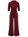 1930s Solid Rolled Collar Belted Jumpsuit