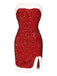 Red 1960s Strapless Sequined Dress