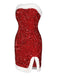 Red 1960s Strapless Sequined Dress