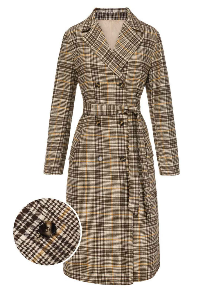 [Pre-Sale] Khaki 1940s Glen Check Belted Lapel Coat