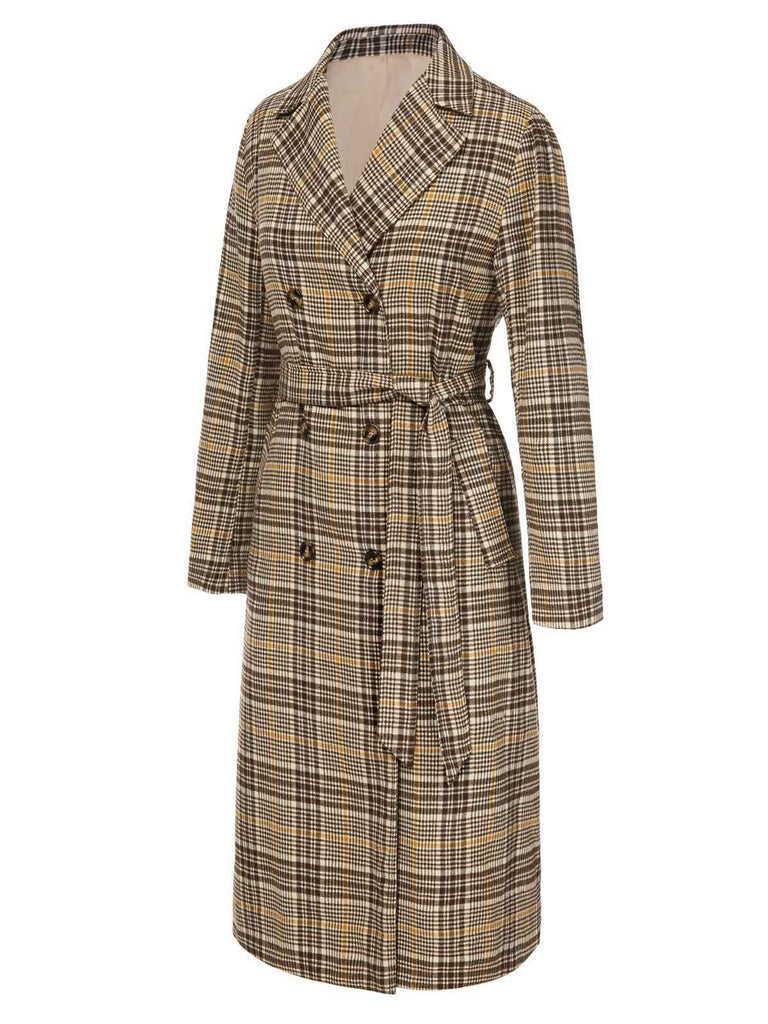 [Pre-Sale] Khaki 1940s Glen Check Belted Lapel Coat