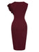 Wine Red 1960s Ruffles Sleeve Solid Wrap Dress