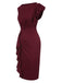 Wine Red 1960s Ruffles Sleeve Solid Wrap Dress