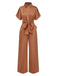 Light Brown 1930s Solid Belted Jumpsuit