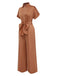 Light Brown 1930s Solid Belted Jumpsuit