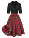 [Pre-Sale] Black 1940s Bowknot Plaid Patchwork Lapel Dress