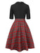 [Pre-Sale] Black 1940s Bowknot Plaid Patchwork Lapel Dress