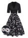 [Pre-Sale] Black 1940s Bowknot Floral Patchwork Lapel Dress