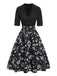 [Pre-Sale] Black 1940s Bowknot Floral Patchwork Lapel Dress