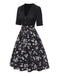 [Pre-Sale] Black 1940s Bowknot Floral Patchwork Lapel Dress