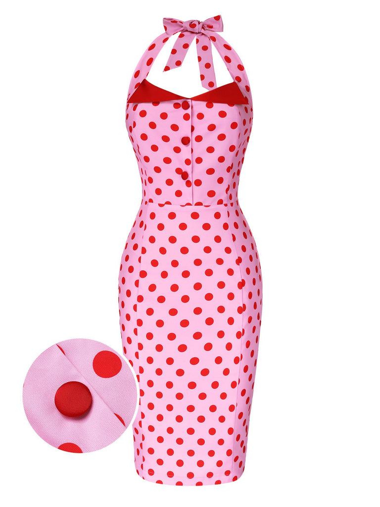 [Pre-Sale] Pink 1960s Polka Dots Halter Pencil Dress