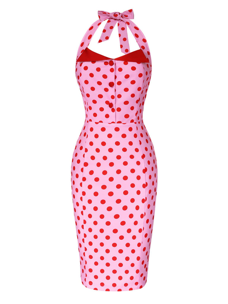 [Pre-Sale] Pink 1960s Polka Dots Halter Pencil Dress