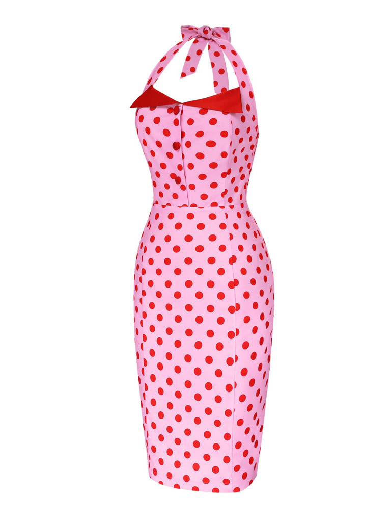 [Pre-Sale] Pink 1960s Polka Dots Halter Pencil Dress