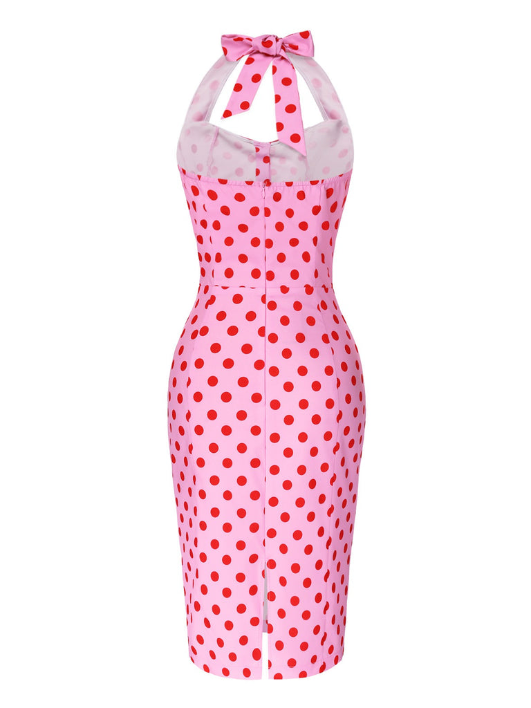 [Pre-Sale] Pink 1960s Polka Dots Halter Pencil Dress