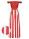 [Pre-Sale] Red 1930s Off-Shoulder Vertical Stripes Jumpsuit