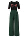 [Pre-Sale] Green 1940s Sweetheart Patchwork Plaid Bow Jumpsuit