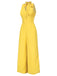 [Pre-Sale] Yellow 1960s Polka Dot Deep V-Neck Bow Jumpsuit