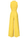 [Pre-Sale] Yellow 1960s Polka Dot Deep V-Neck Bow Jumpsuit