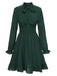 Green 1940s Solid Textured Bow Collar Dress