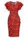 Red 1960s Christmas Tartan Plaid Pencil Dress