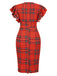 Red 1960s Christmas Tartan Plaid Pencil Dress