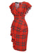 Red 1960s Christmas Tartan Plaid Pencil Dress