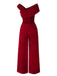 [Pre-Sale] Red 1950s Velvet Off Shoulder Button Jumpsuit