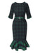 1930s Crew Neck Tartan Plaid Belted Mermaid Dress