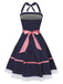 Navy Blue 1950s Polka Dot Halter Dress