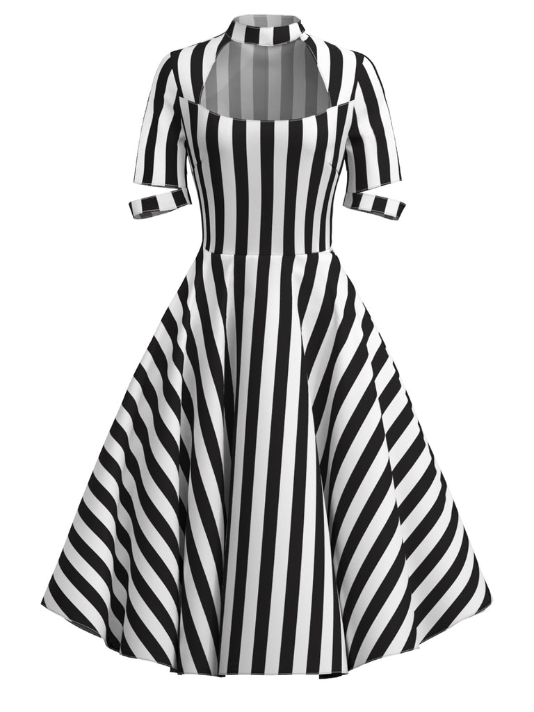 [Pre-Sale] 1950s Halloween Striped Hollow Collar Dress