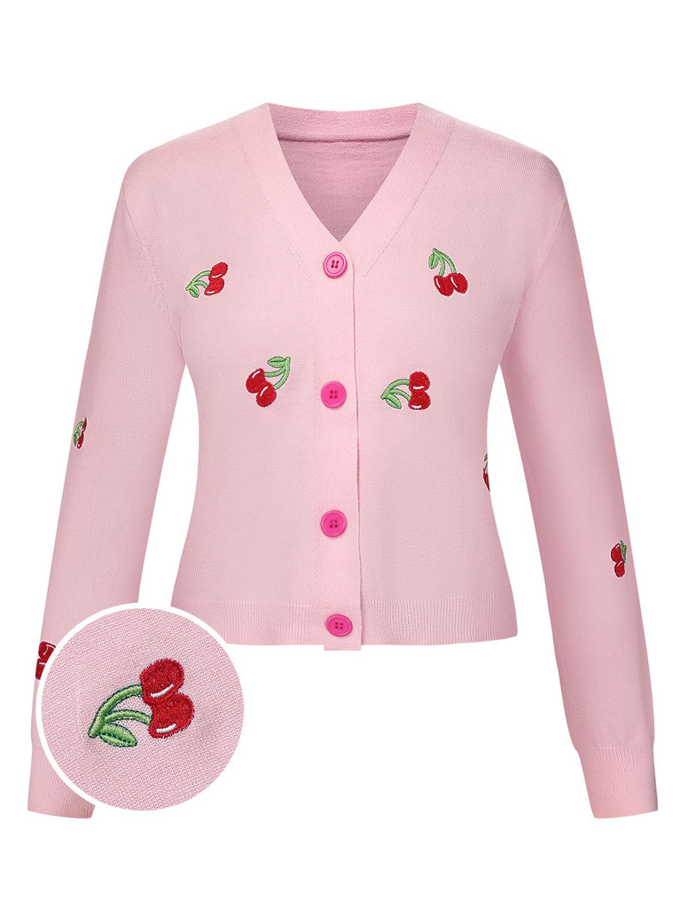 1960s Cherry Embroidered Knitted Cardigan