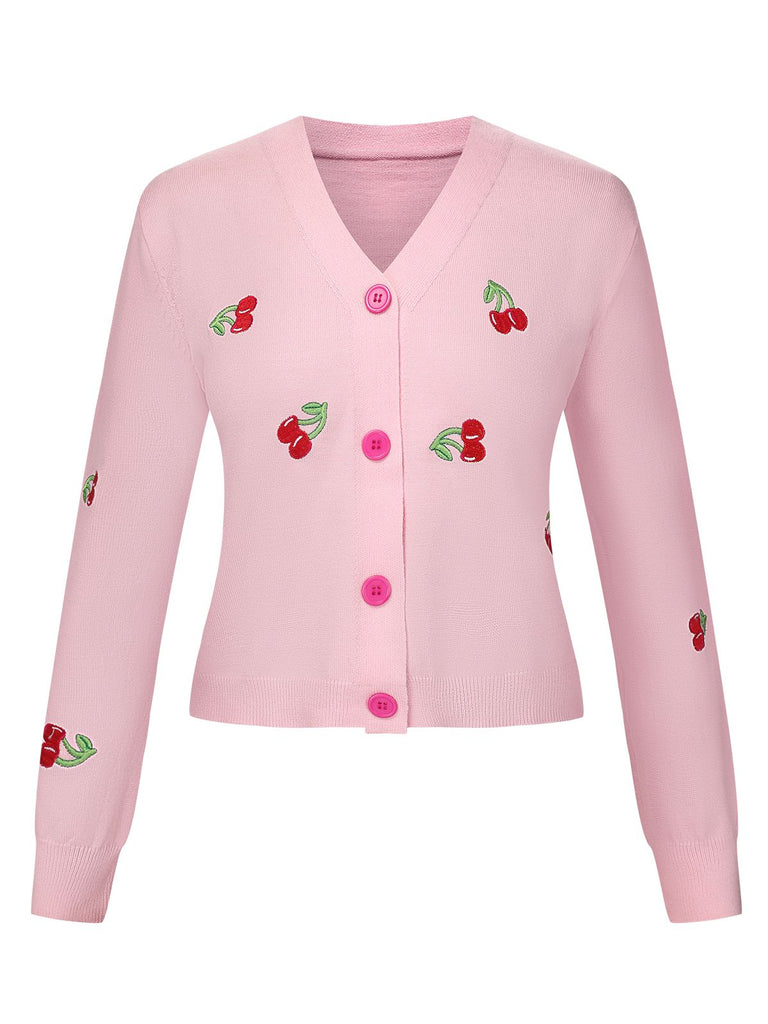 1960s Cherry Embroidered Knitted Cardigan