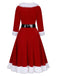 [Pre-Sale] Red 1940s Faux Fur Belted Dress