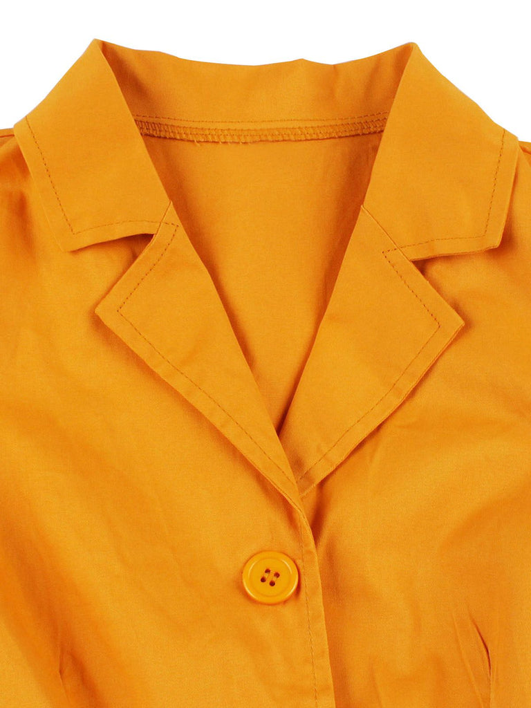 Turmeric 1950s Buttoned Lapel Belted Dress