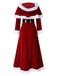 Red 1940s Christmas Velvet Hooded Cloak Dress