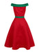 Red & Green 1950s Chrismtas Tree Off-Shoulder Dress