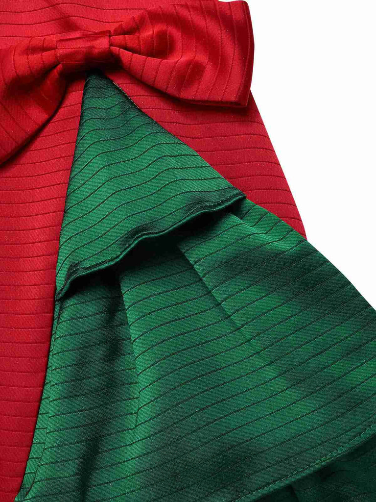 Red & Green 1950s Chrismtas Tree Off-Shoulder Dress