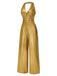 Gold 1930s Solid V-Neck Halter Jumpsuit